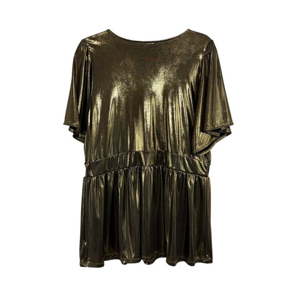 Torrid Shiny Gold Peplum Short Sleeve Blouse Women's Plus Size 2X - Picture 2 of 8